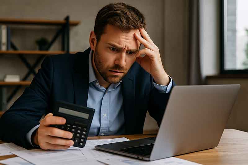 Businessman worrying about bookkeeping